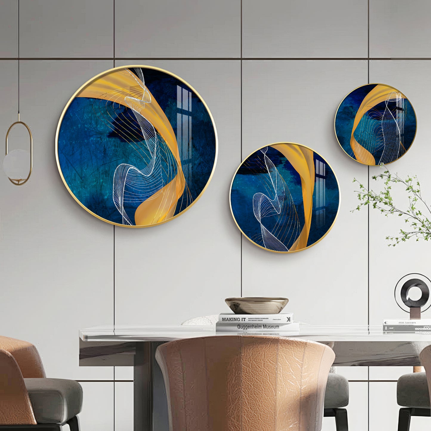 Asatic Waves Premium Acrylic Round Wall Art (Set of 3)