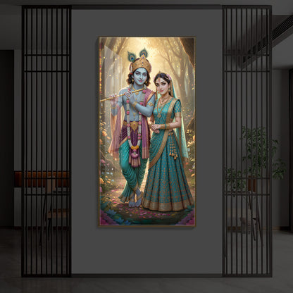 Radhe Krishna Ji Modern Luxury Backlight Vertical Wall Art