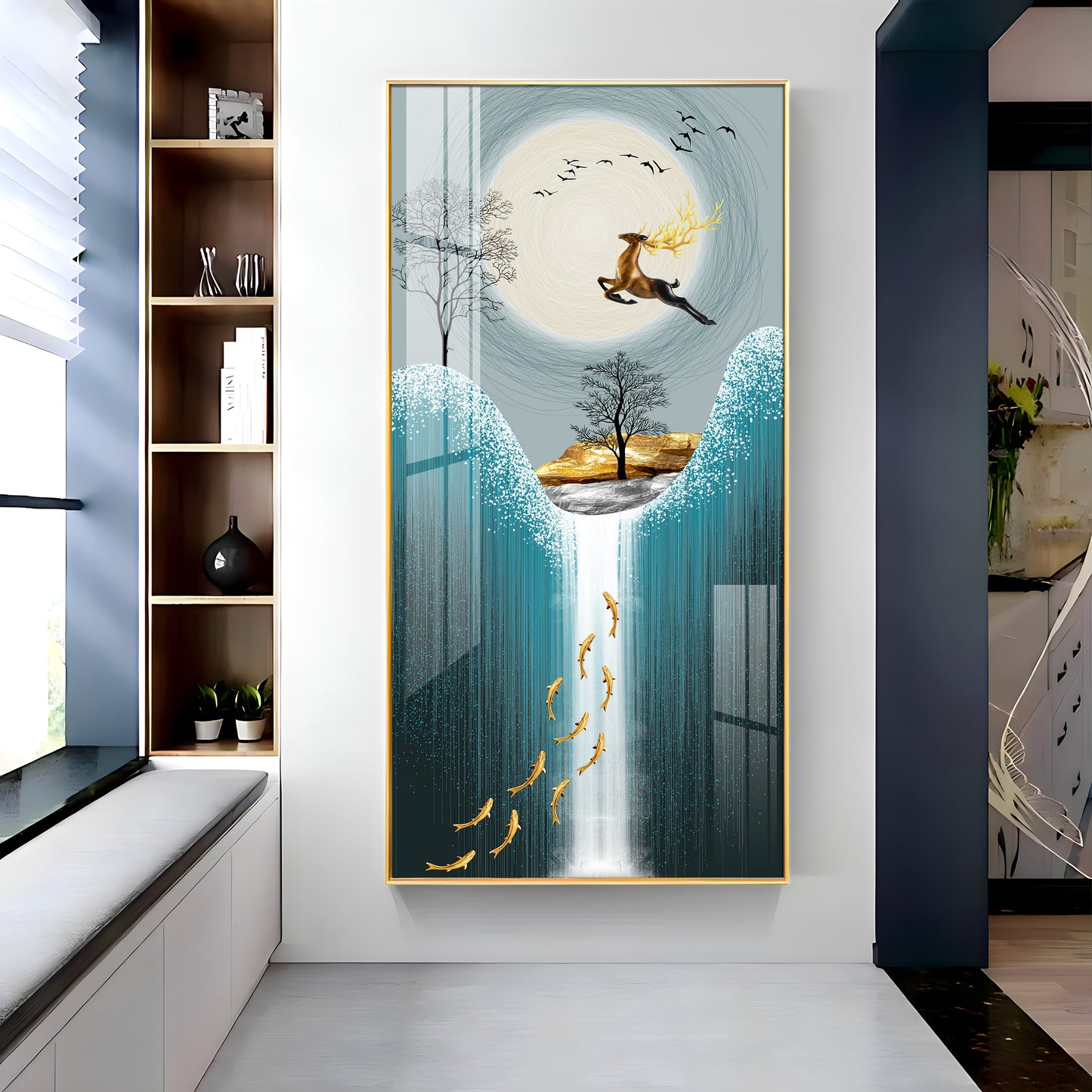 Jolly Jumping Deer Premium Vertical Acrylic Wall Art