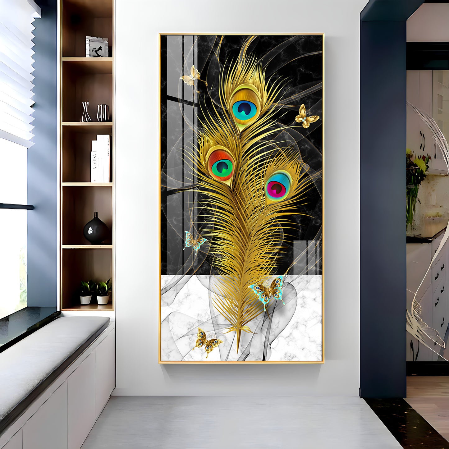 Krishna Mor Pankh Premium Acrylic Vertical Wall Art