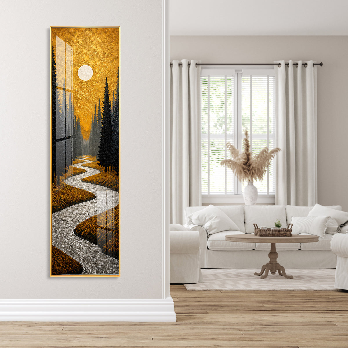 Golden Winding River Forest Premium Acrylic Vertical Wall Art