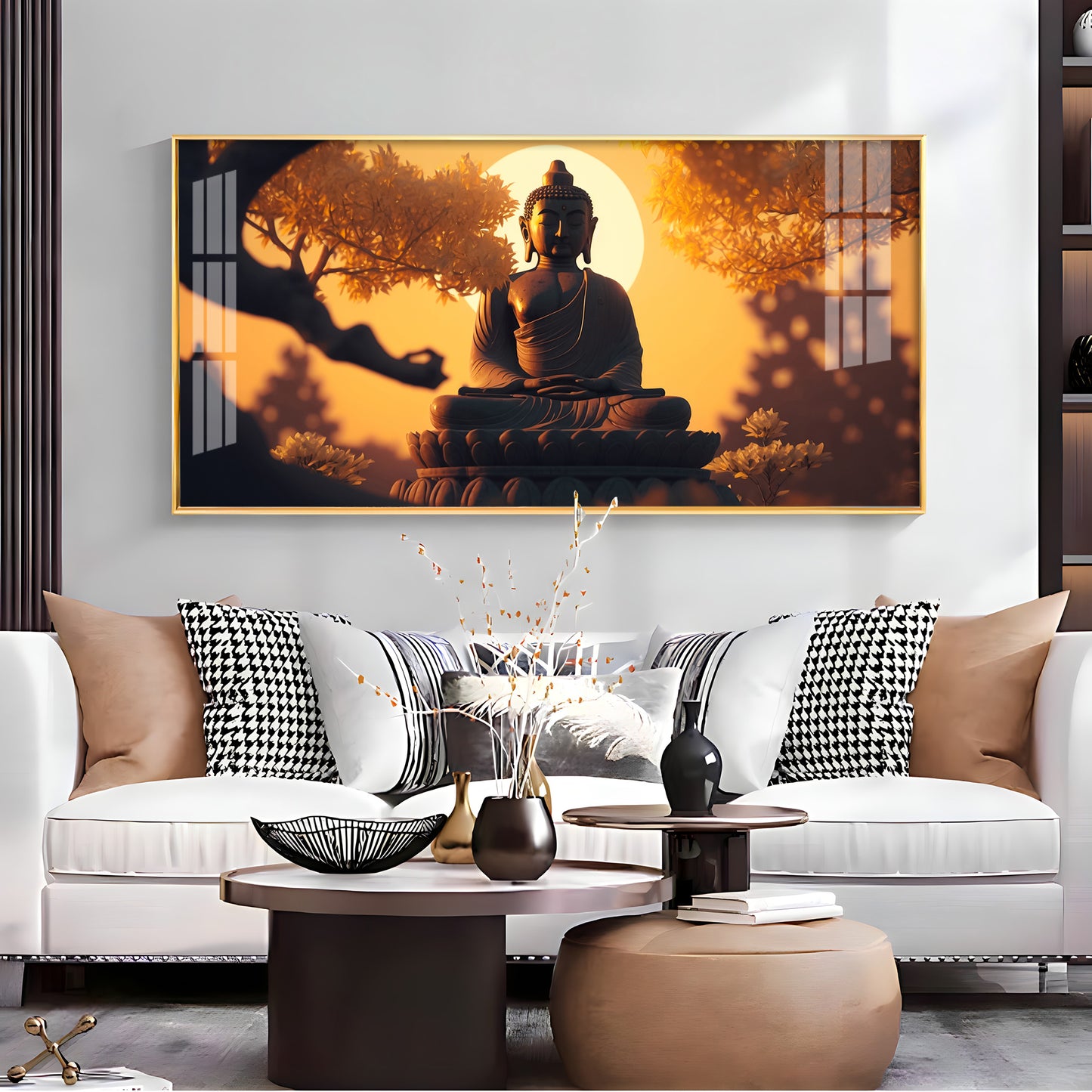 Sunset Fall Meditating Buddha Premium Acrylic Horizontal Wall Art