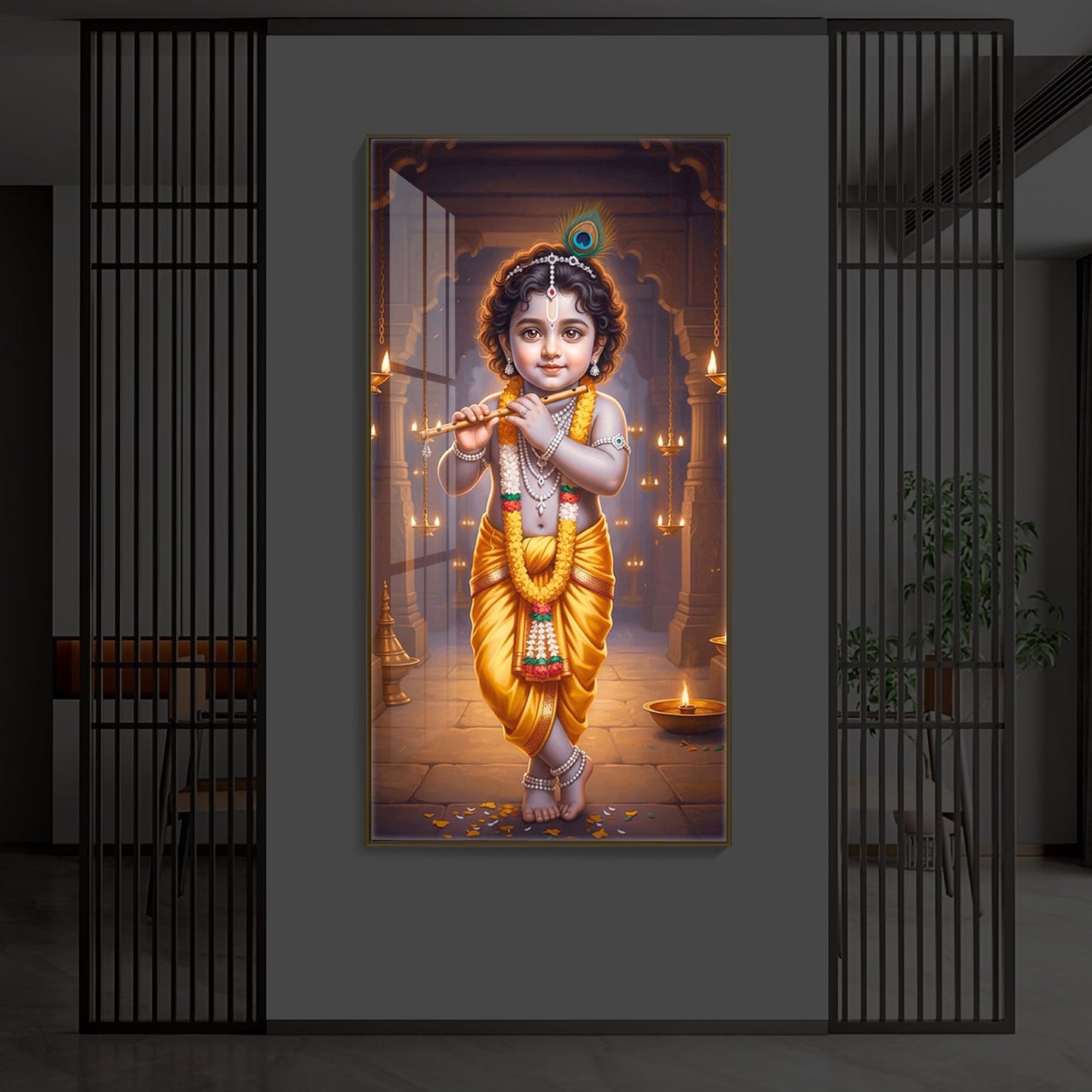 Little Lord Krishna Modern Luxury Backlight Vertical Wall Art