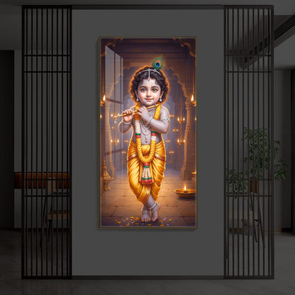 Little Lord Krishna Modern Luxury Backlight Vertical Wall Art