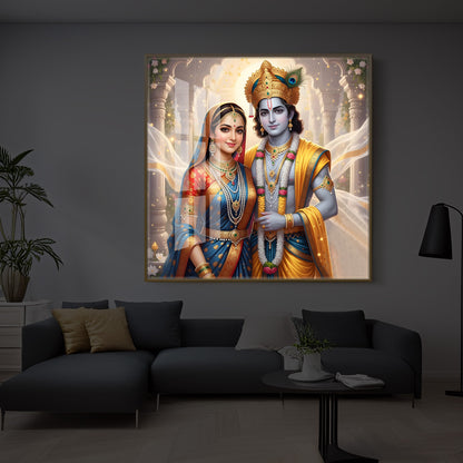 Divine Shree Radhe Krishna Modern Luxury Backlight Square Wall Art