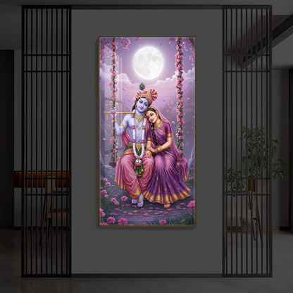 Loving Radha Krishna Modern Luxury Backlight Vertical Wall Art