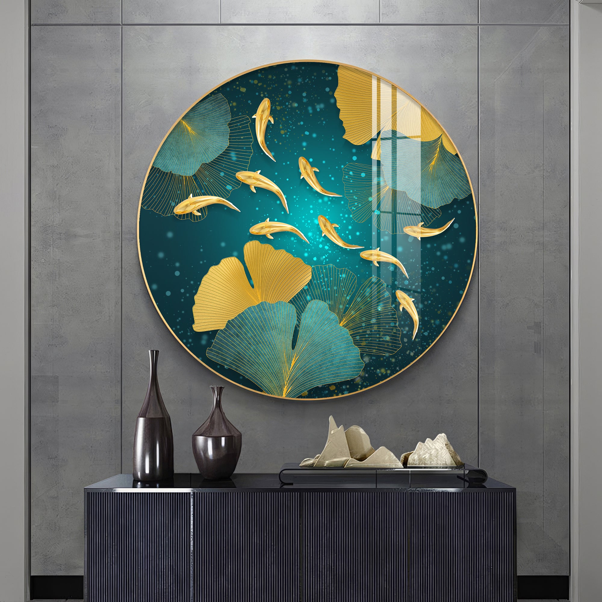 Golden Koi Fish Premium Acrylic Round Wall Art