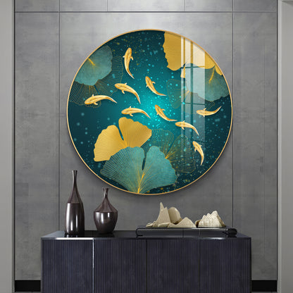 Golden Koi Fish Premium Acrylic Round Wall Art
