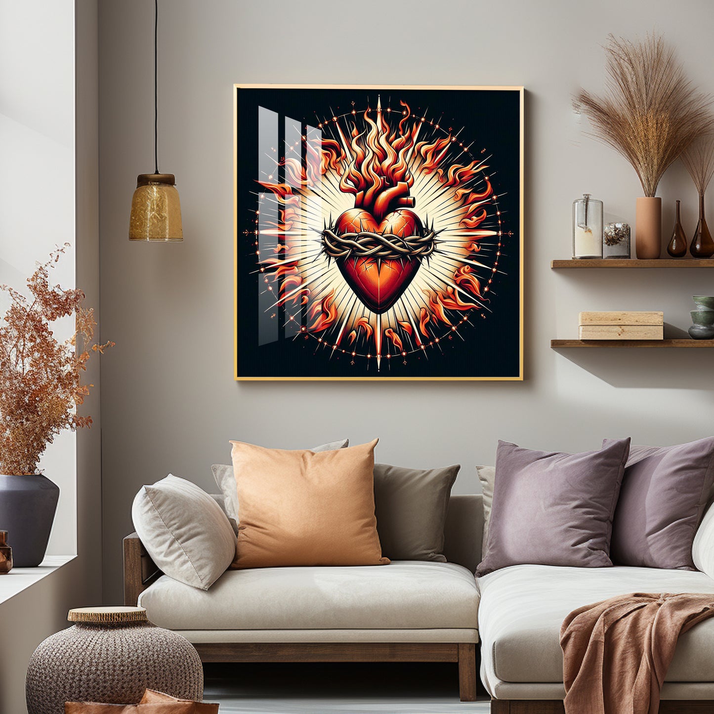 Fiery Love Frame Premium Acrylic Square Wall Art