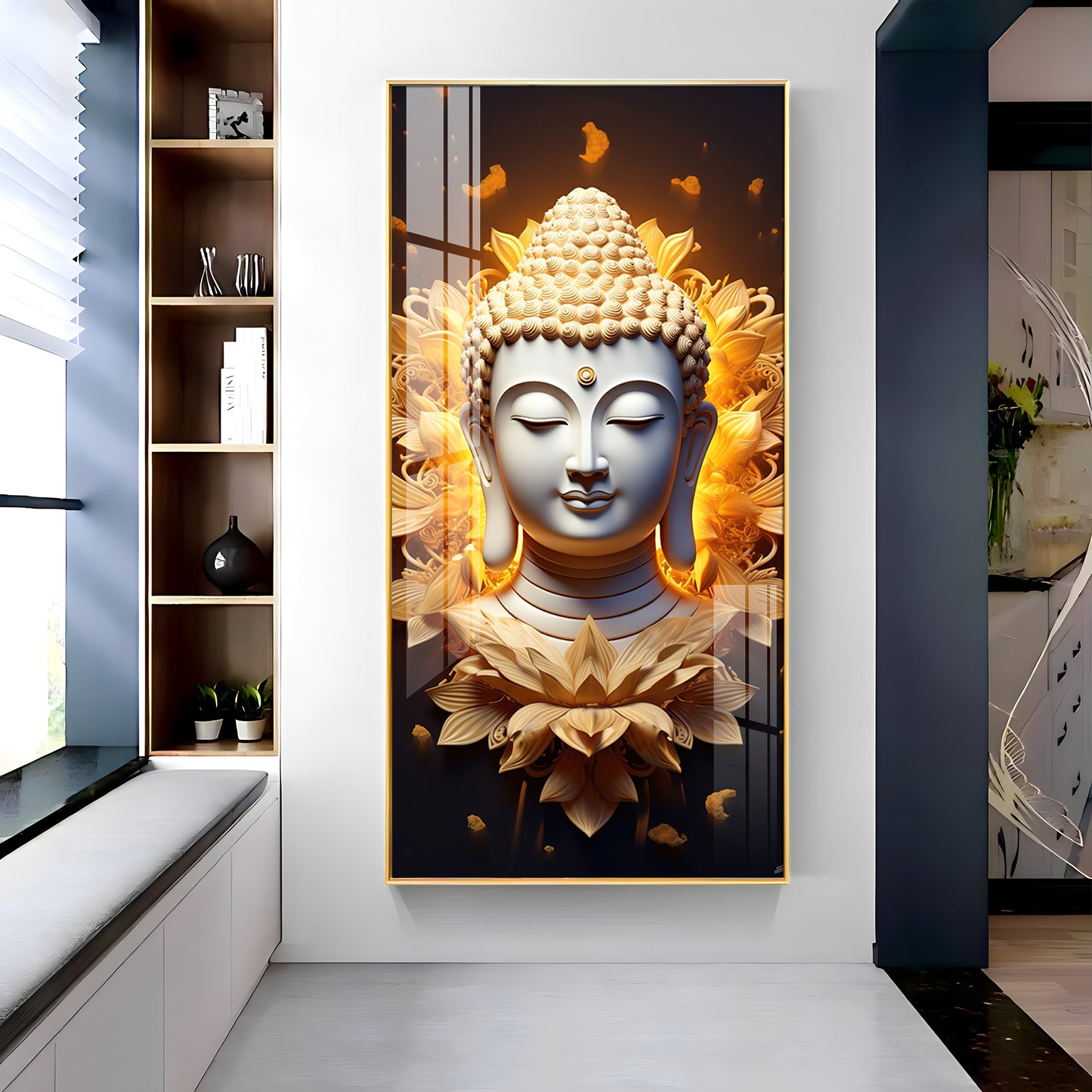 Buddha With Lotus Premium Acrylic Vertical Wall Art