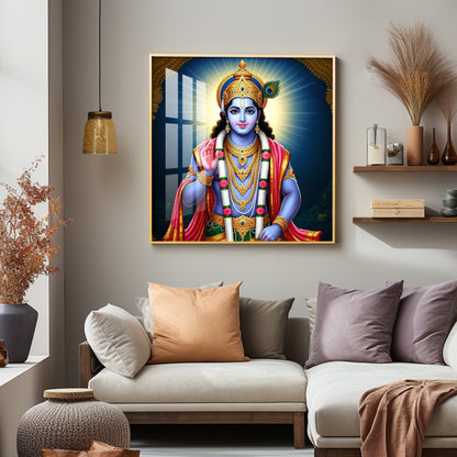 Divine Lord Krishna Blessing Premium Acrylic Square Wall Art