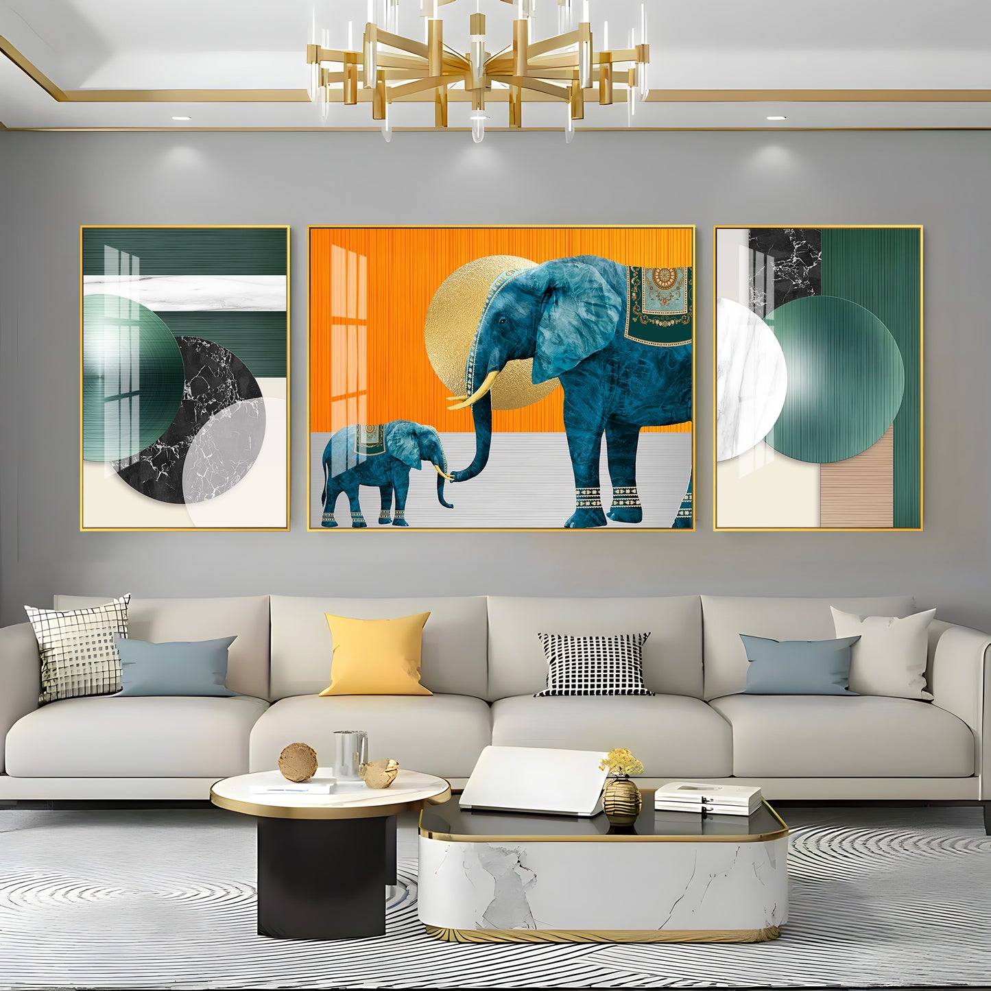 Mascot Elephant Premium Acrylic Wall Art (Set of 3)