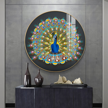 Vibrant Peacock Premium Acrylic Round Wall Art