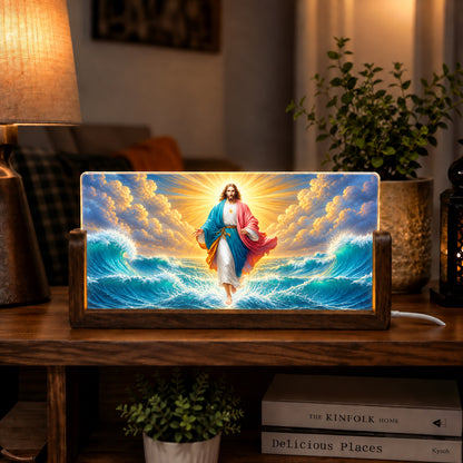 Divine Jesus Acrylic LED Table Lamp - Wooden Stand