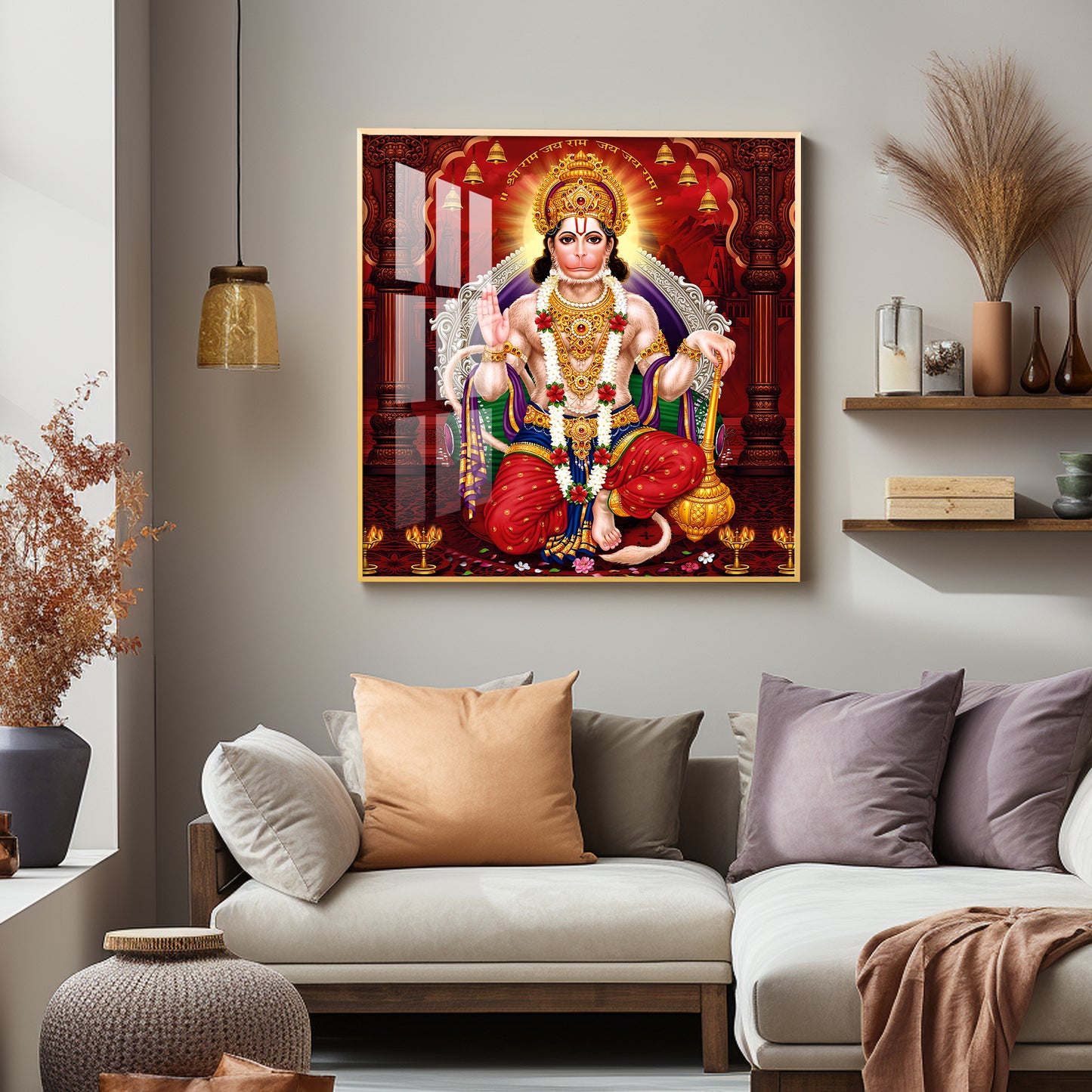 Lord Hanuman Ethereal Blessings Premium Acrylic Square Wall Art