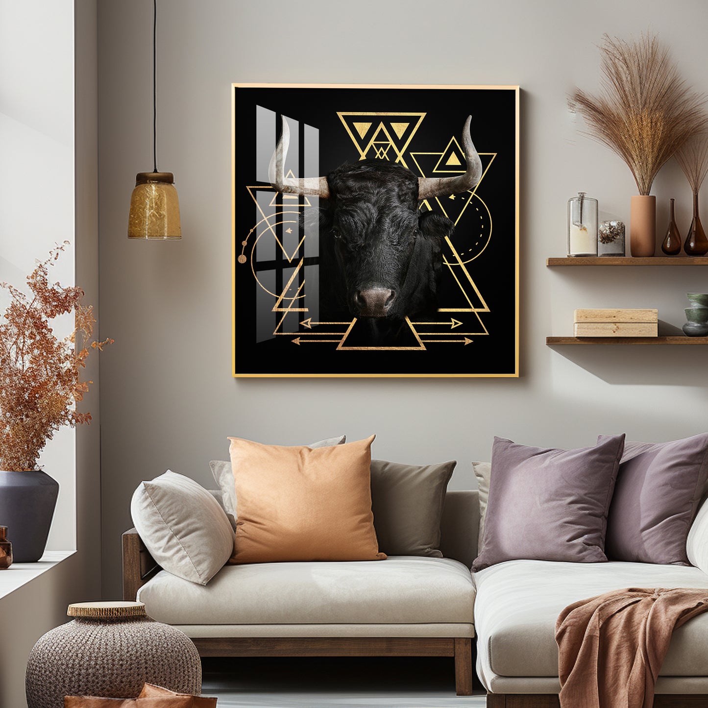 Gold Foil Geometric Figure Yak Premium Acrylic Square Wall Art