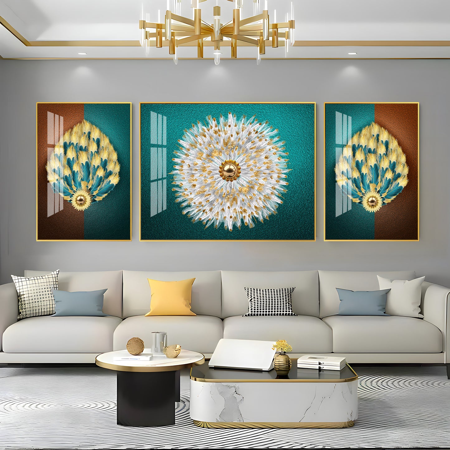 Golden Starburst Premium Acrylic Wall Art (Set of 3)