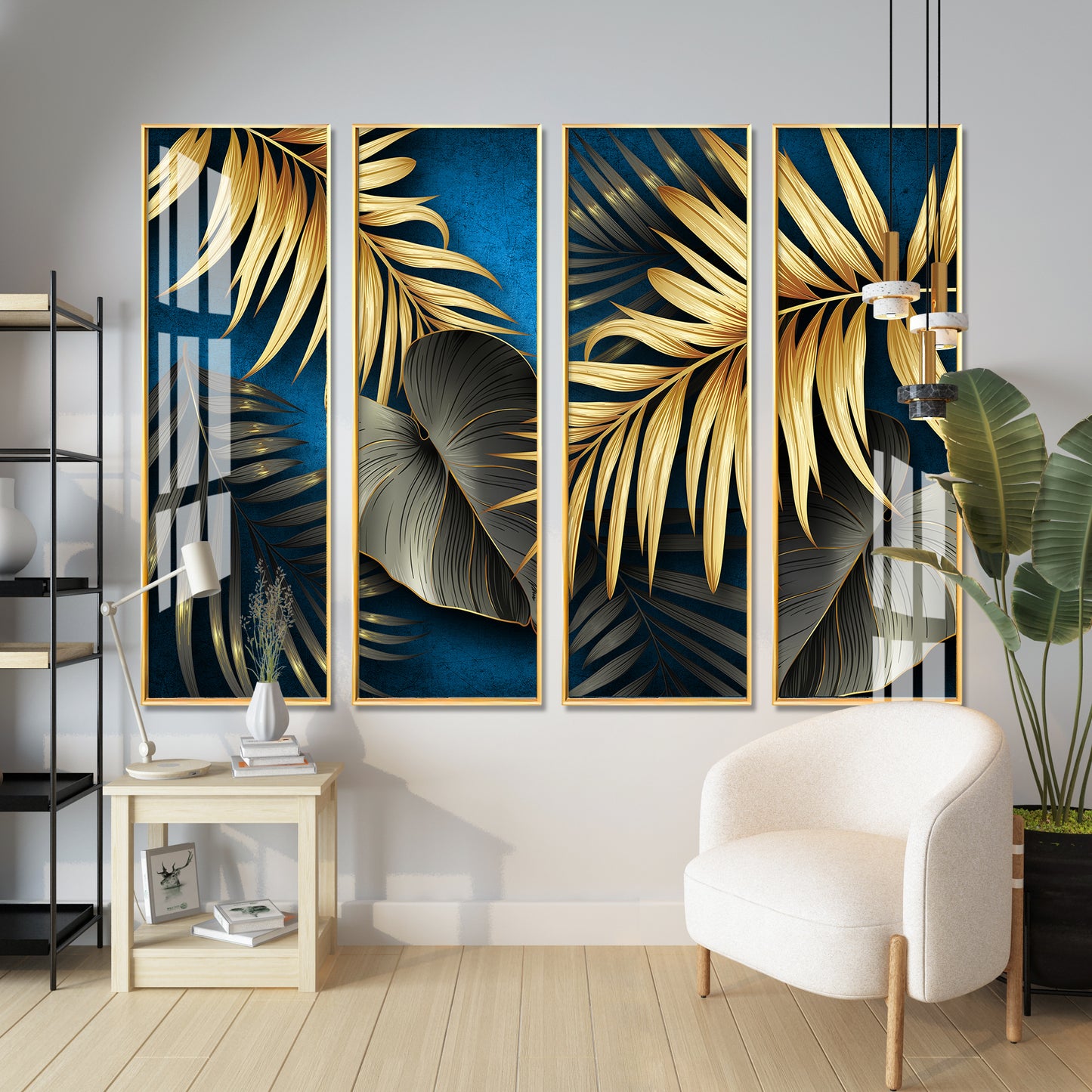 Golden Ferns Premium Acrylic Vertical Wall Art (set of 4)