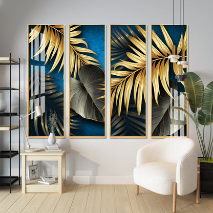 Golden Ferns Premium Acrylic Vertical Wall Art (set of 4)