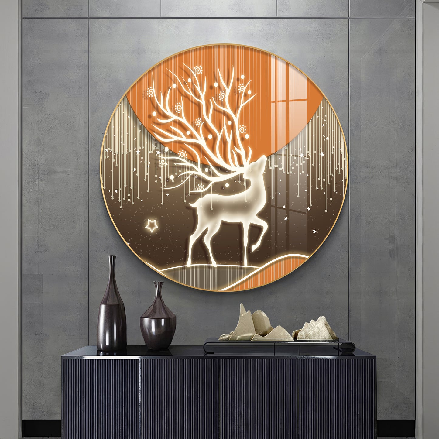 Luminious Deer Premium Acrylic Round Wall Art