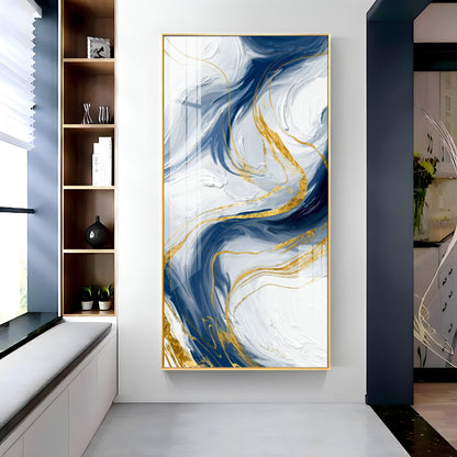 Abstract Blue Gold waves Premium Acrylic Vertical Wall Art