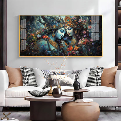 Mystical Love Of Radha Krishna Luxury Crystal Horizontal Wall Art