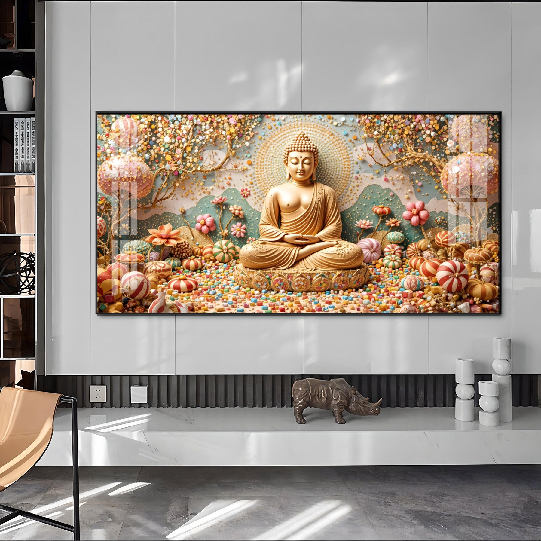 Golden Tranquility Of Buddha Premium Acrylic Horizontal Wall Art
