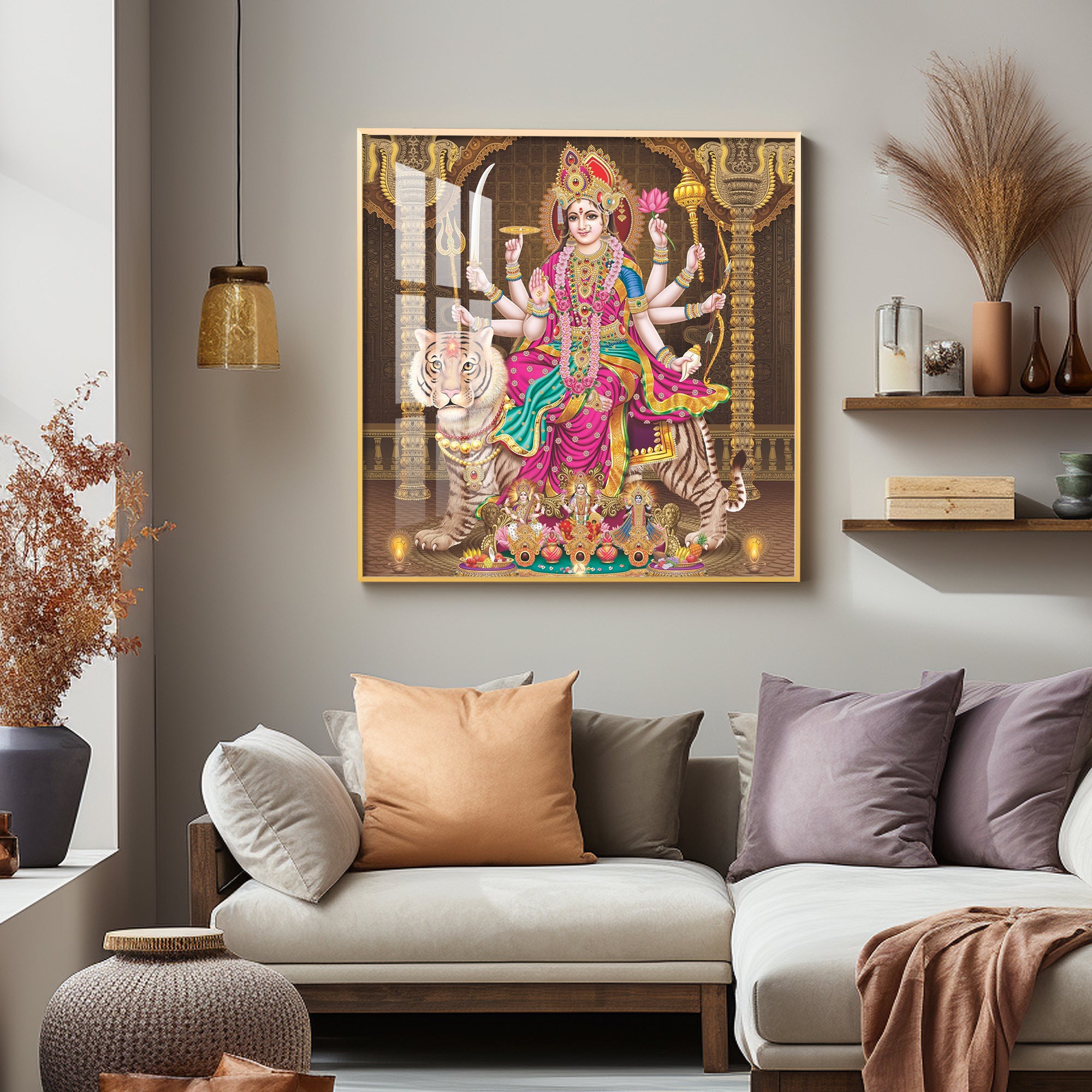 Eternal Devotion Of Durga Mata Premium Acrylic Square Wall Art