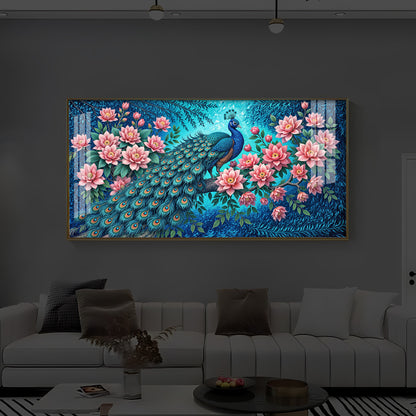 Majestic Peacock Modern Luxury Backlight Horizontal Wall Art