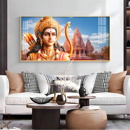 Lord Ram with Ram Mandir Premium Acrylic Horizontal Wall Art