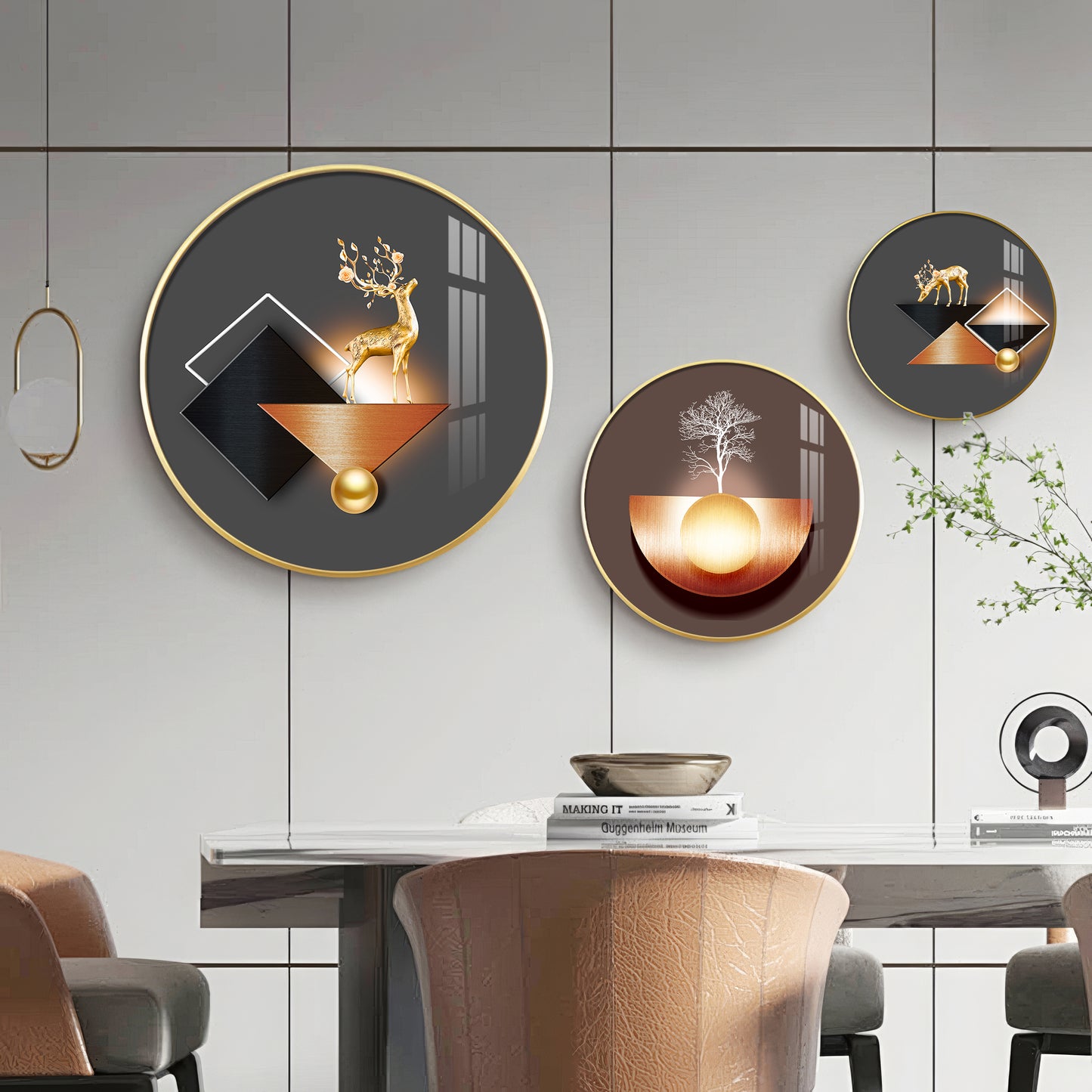 Reindeer Abstract Premium Acrylic Round Wall Art (Set of 3)