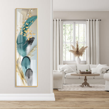 Colorful Feathers With Butterfly Premium Acrylic Vertical Wall Art