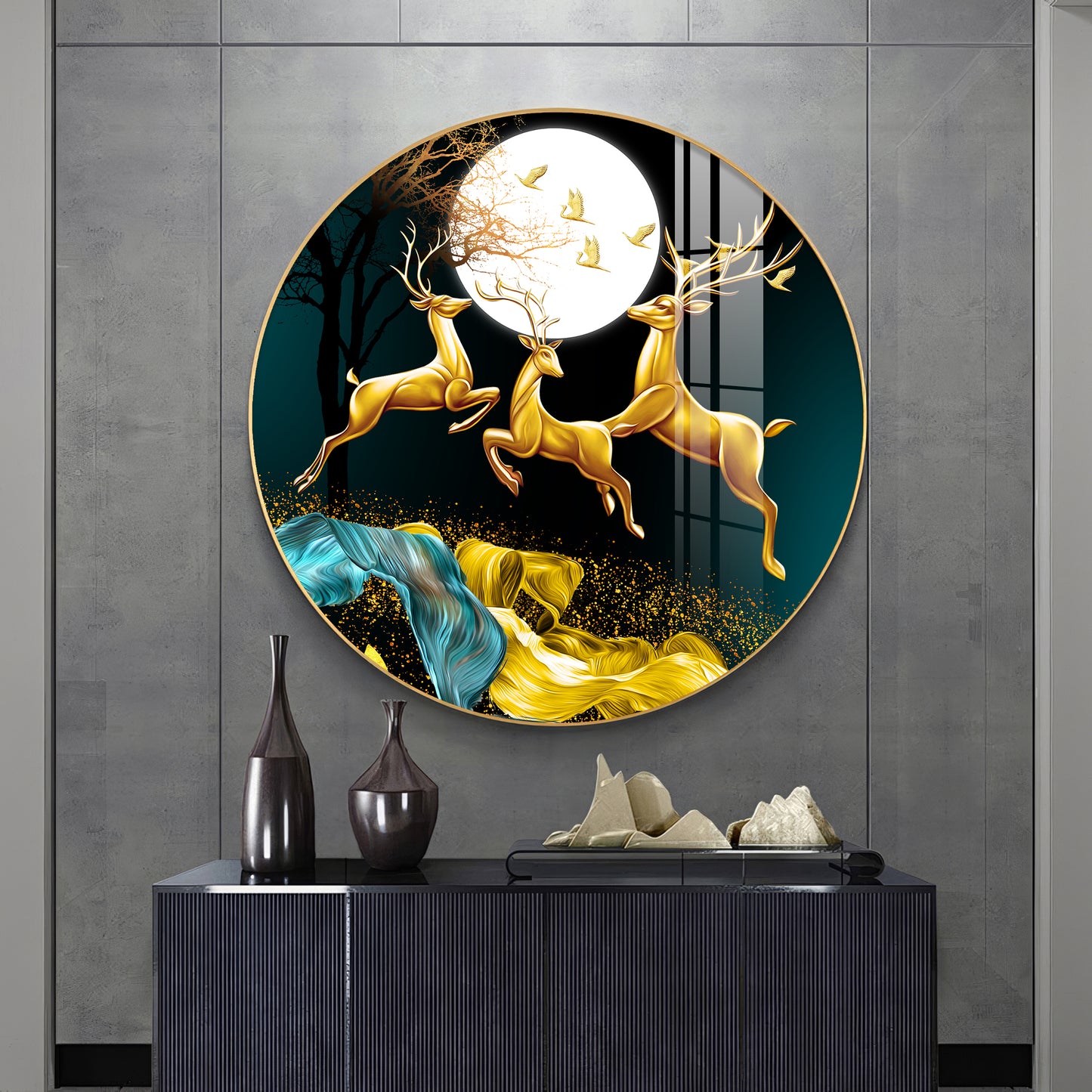 The Deer’s Ascent Premium Acrylic Round Wall Art