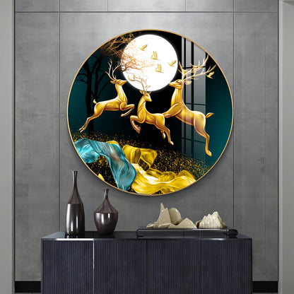 The Deer’s Ascent Premium Acrylic Round Wall Art
