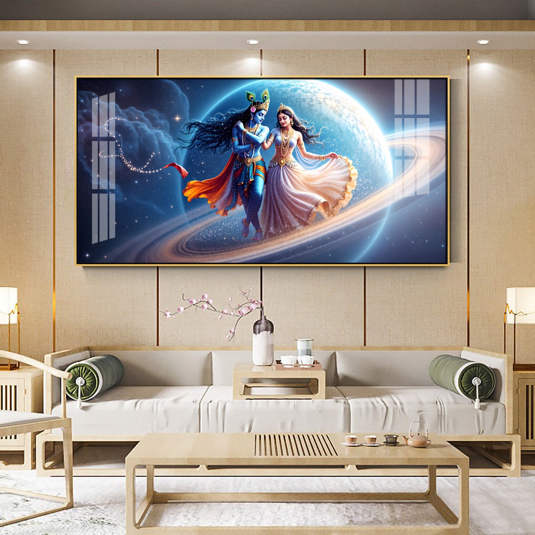 Divine Dance Of Shri Krishna And Radha Premium Acrylic Horizontal Wall Art