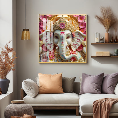 Devotional Lord Ganesh Premium Acrylic Square Wall Art