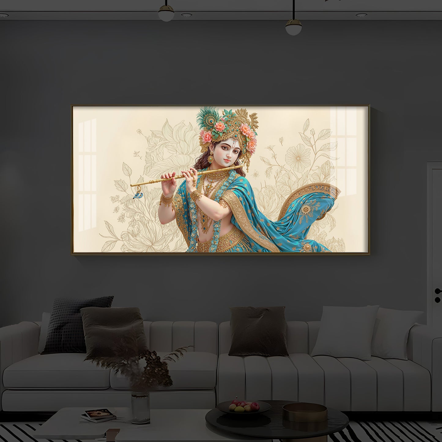 Beautiful Krishna Ji Modern Luxury Backlight Horizontal Wall Art