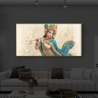 Beautiful Krishna Ji Modern Luxury Backlight Horizontal Wall Art