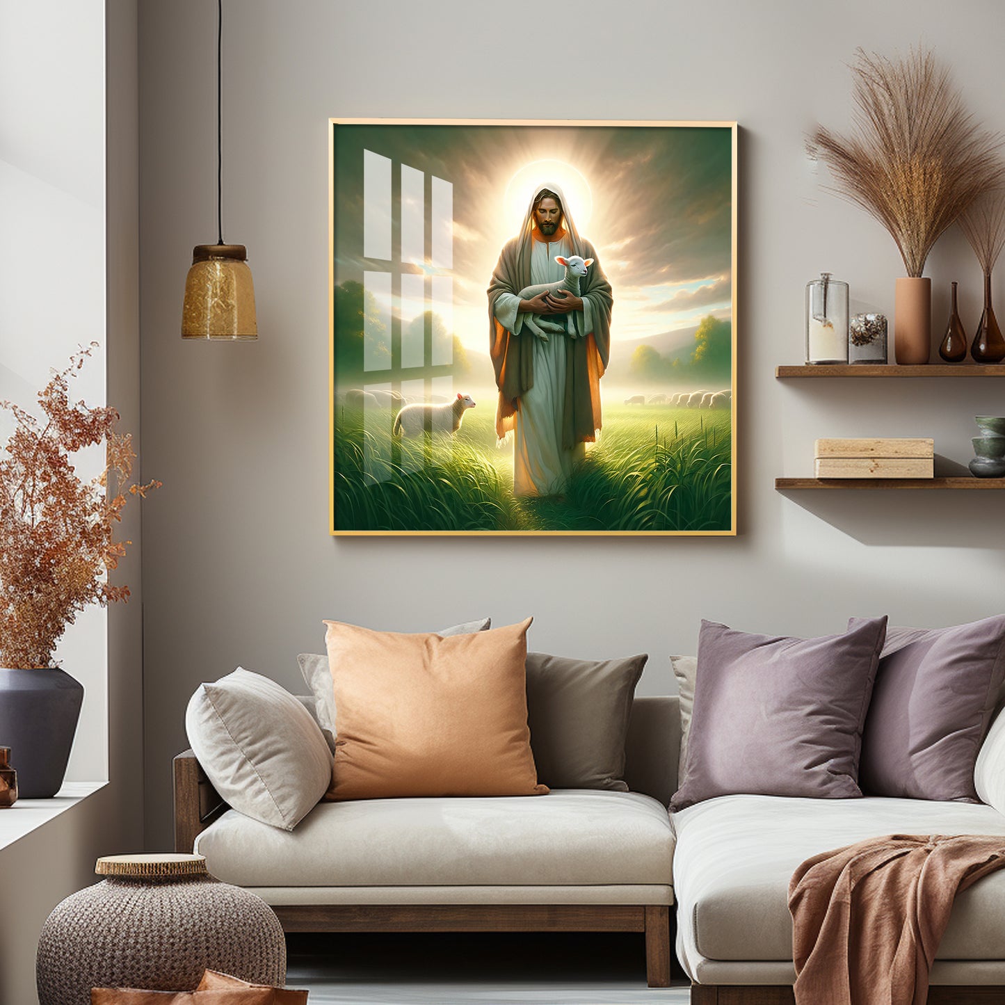 Jesus And His Sheep Premium Acrylic Square Wall Art