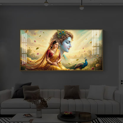 Lord Radha Krishna Modern Luxury Backlight Horizontal Wall Art