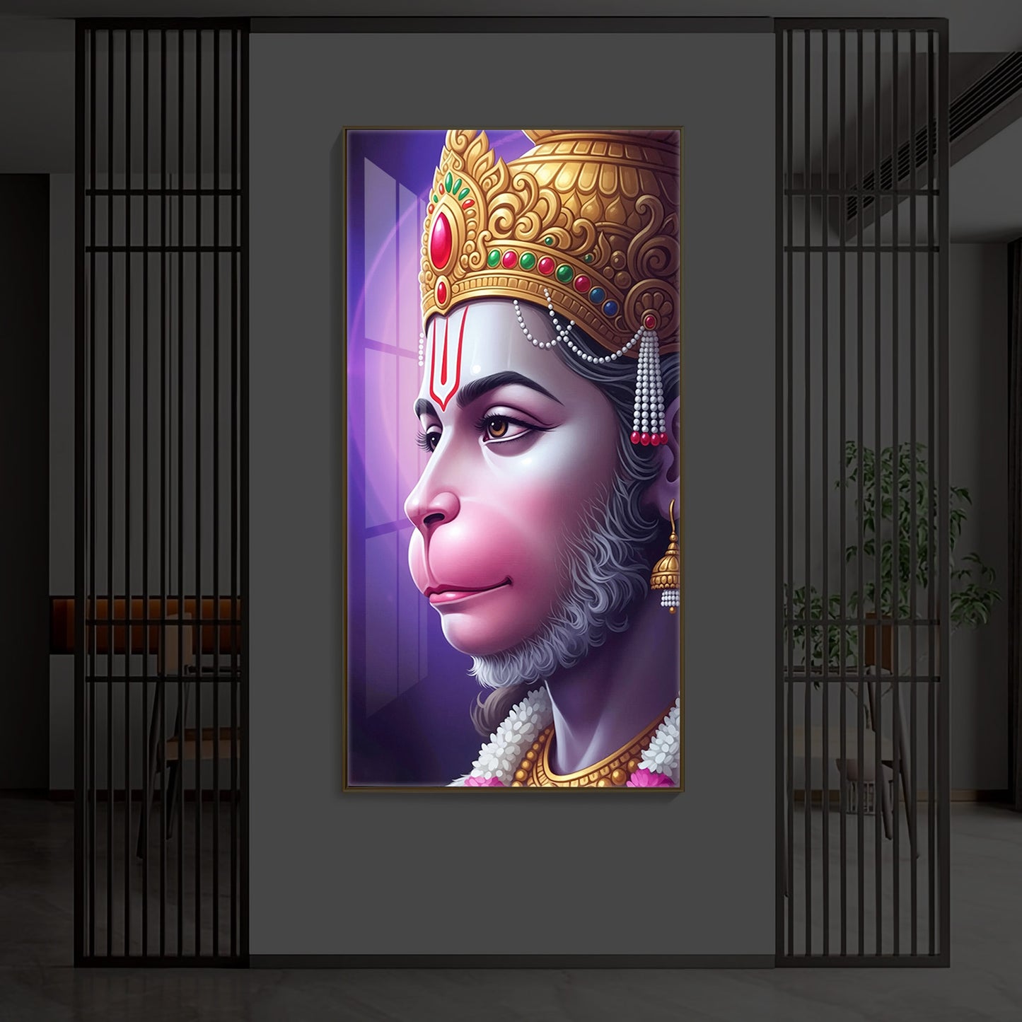 Jai Shri Hanuman Modern Luxury Backlight Vertical Wall Art