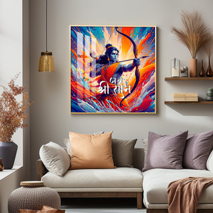 Brave Warrior Shree Ram Premium Acrylic Square Wall Art