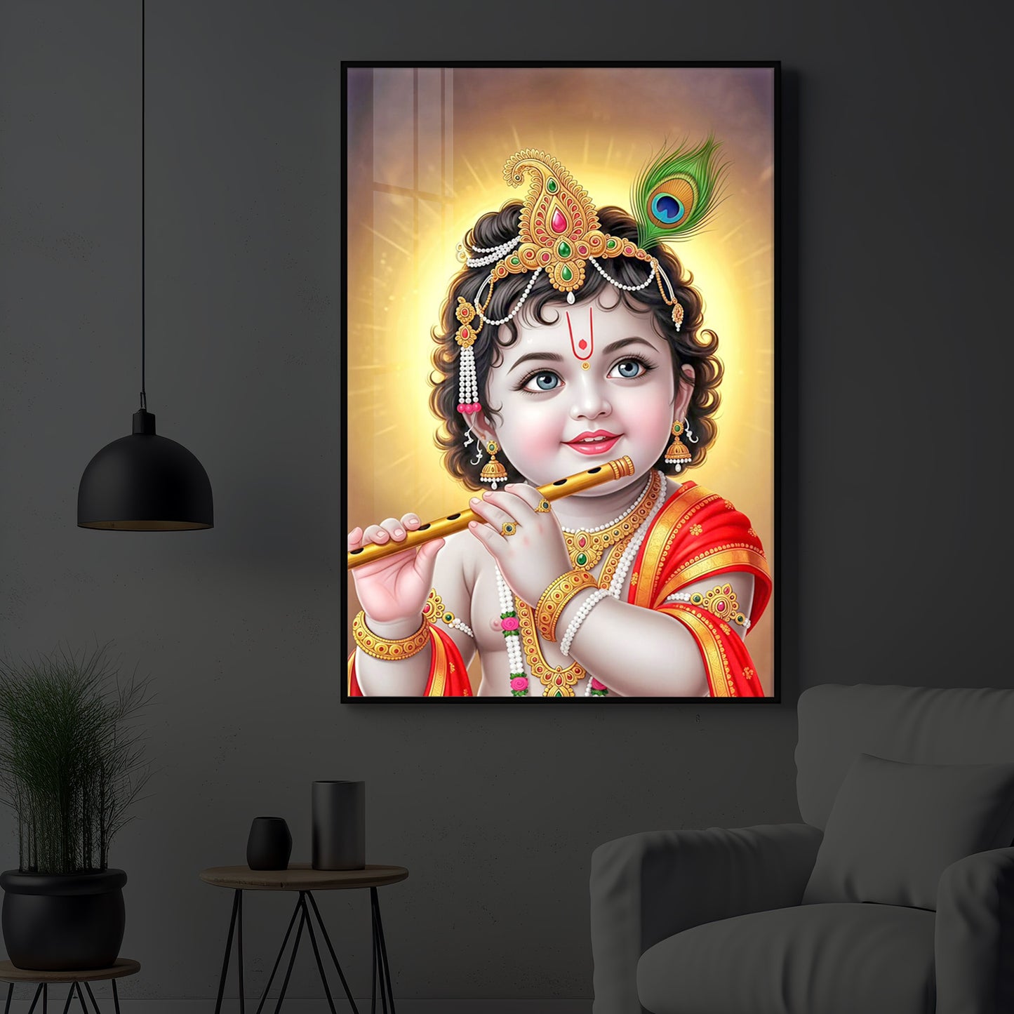Lord baby Krishna Modern Luxury Backlight Vertical Wall Art