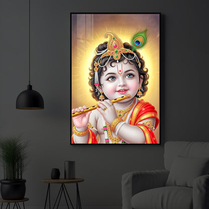 Lord baby Krishna Modern Luxury Backlight Vertical Wall Art