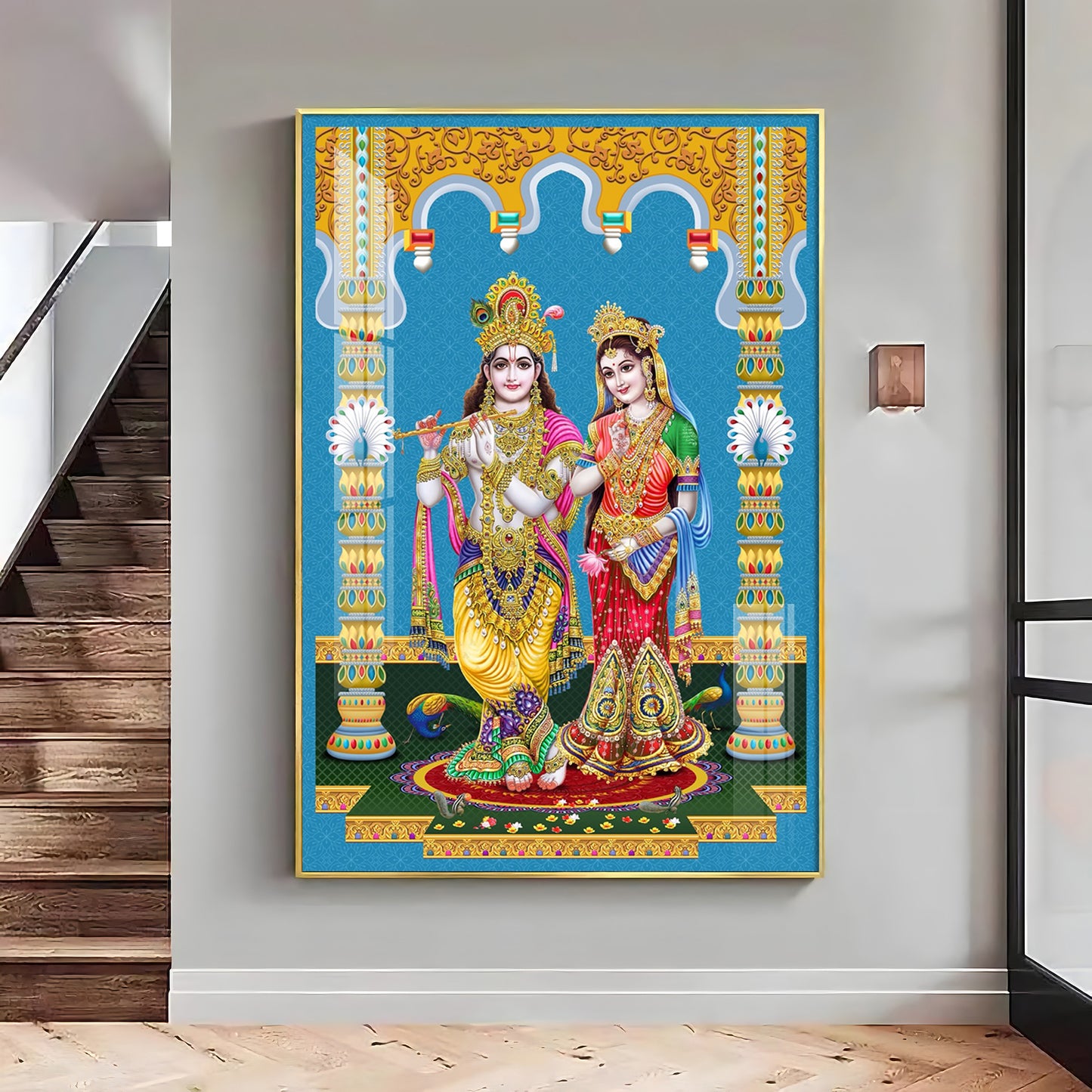 Divine Radha and Krishna Premium Acrylic Vertical Wall Art