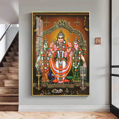 Lord Murugan Valli Deivanai Subramanya Swamy Premium Vertical Acrylic Wall Art