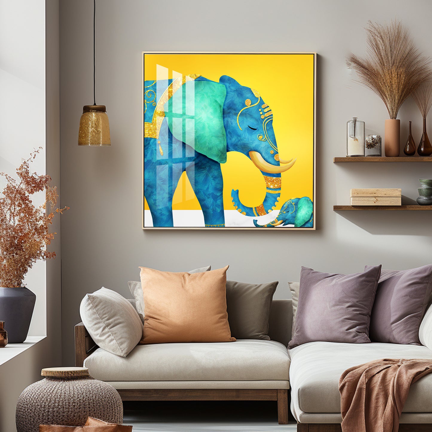 Elephant With His Kid Premium Acrylic Square Wall Art