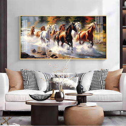 Running Horses in River Premium Acrylic Horizontal Wall Art