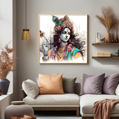 Divine Krishna Premium Acrylic Square Wall Art