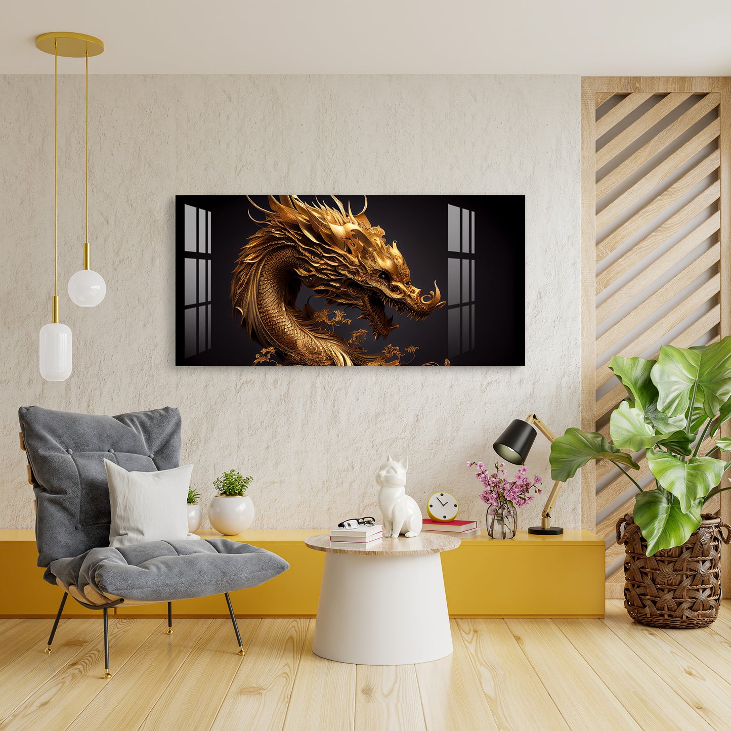 Golden Chinese Dragon Acrylic Wall Art